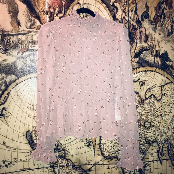 None Tops - NWT high neck ruched smocked blouse rose pink